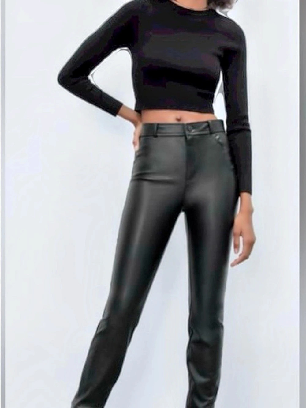 Zara Faux Leather High-Rise Skinny Pants Black